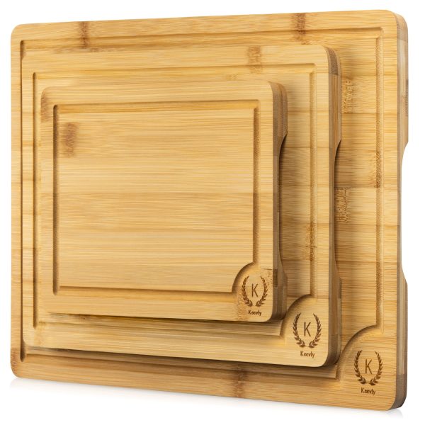 Premium Bamboo Cutting Board Set – 3 Durable, Eco-Friendly Boards for Kitchen & Serving with Juice Groove